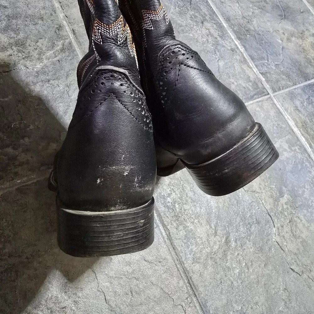 FLAWS Ariat Kids Black Square Toe Cowboy Boots Western Riding Tycoon 4lr US 4